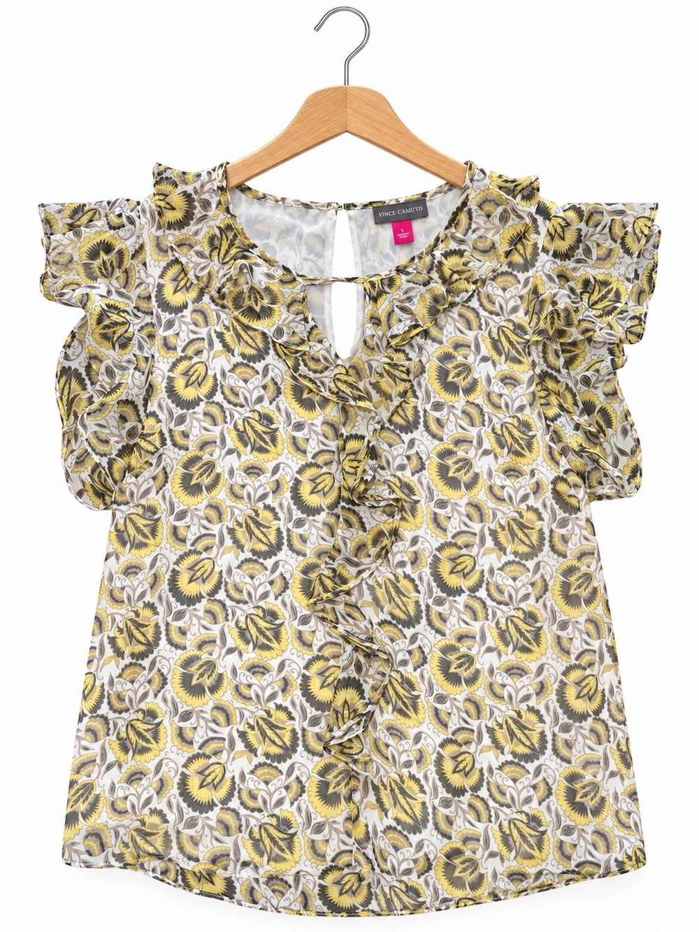 Vince Camuto Midsummer Medley Ruffle Blouse Top Womens S NWT New Ivory Yellow